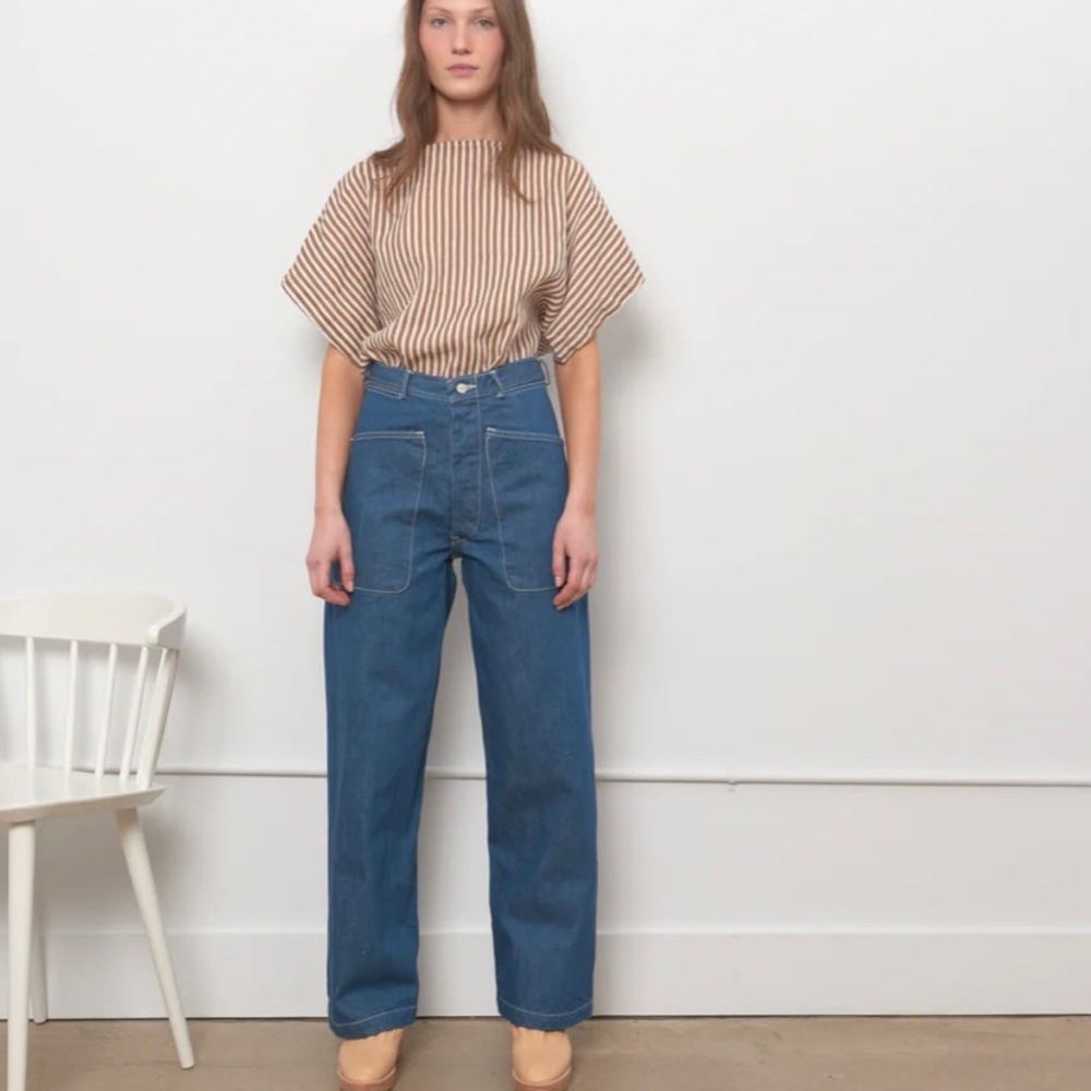 Brancusi Pant in Green Cast indigo. As Ever, is a New York based clothing brand.